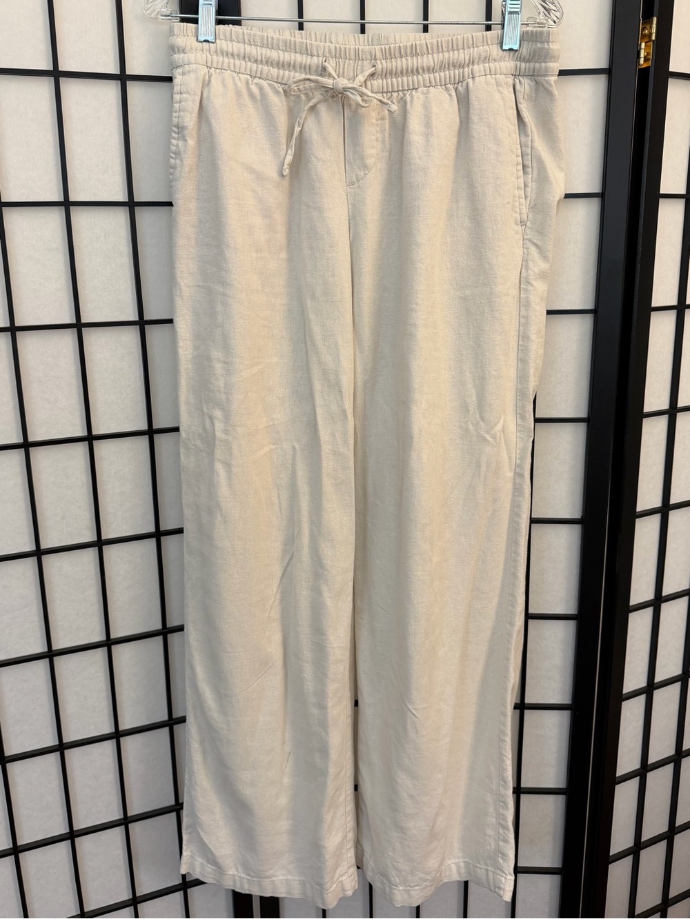 Old Navy Women’s Light Cream Drawstring Linen-Blend Pants Small